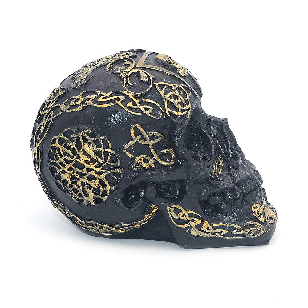 Voanzo Black Gilt Pattern Skull Human Head Statue For Halloween Bar Home Table Decoration