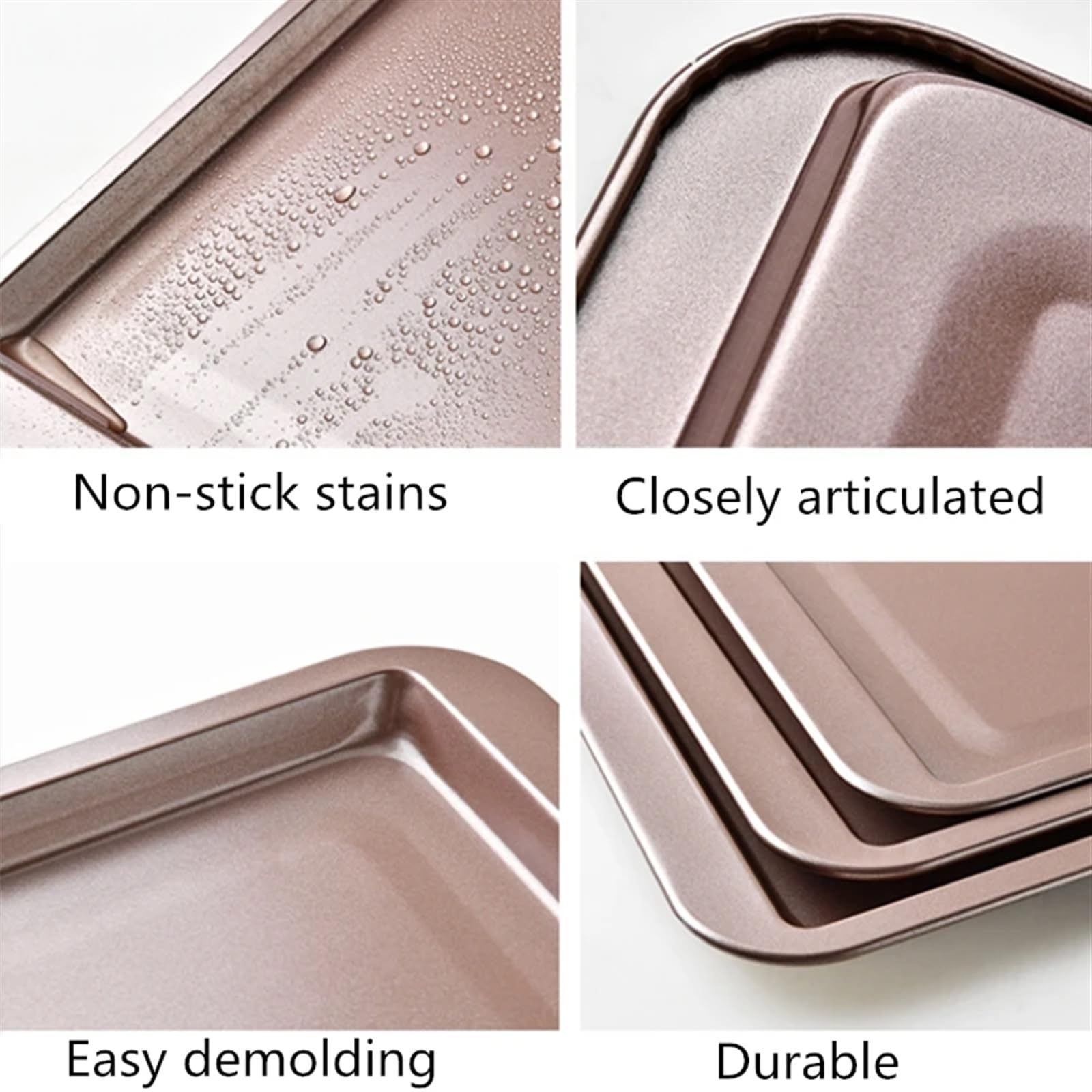 Backblech Rechteckiges Antihaft-Backblech, verdicktes Kohlenstoffstahl-Gebäckform, Kekse, Brot, Backformen, Kochutensilien(Golden 38x25cm)