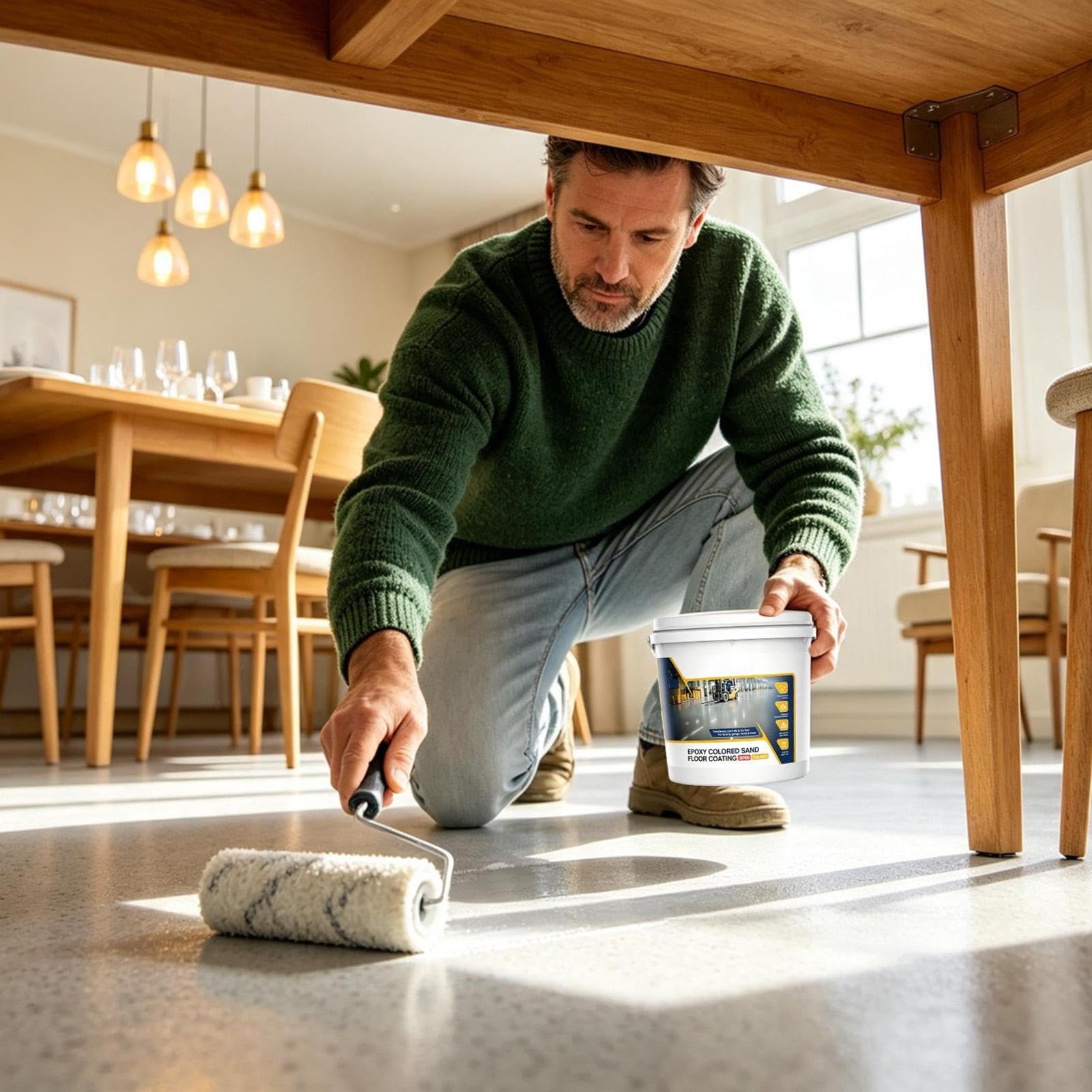 Rivestimento epossidico per pavimenti, composto autolivellante antiscivolo | Rivestimento del pavimento di effetto marmo di 13x11x13cm per il passaggio pedonale della cucina dell'officina della stanza
