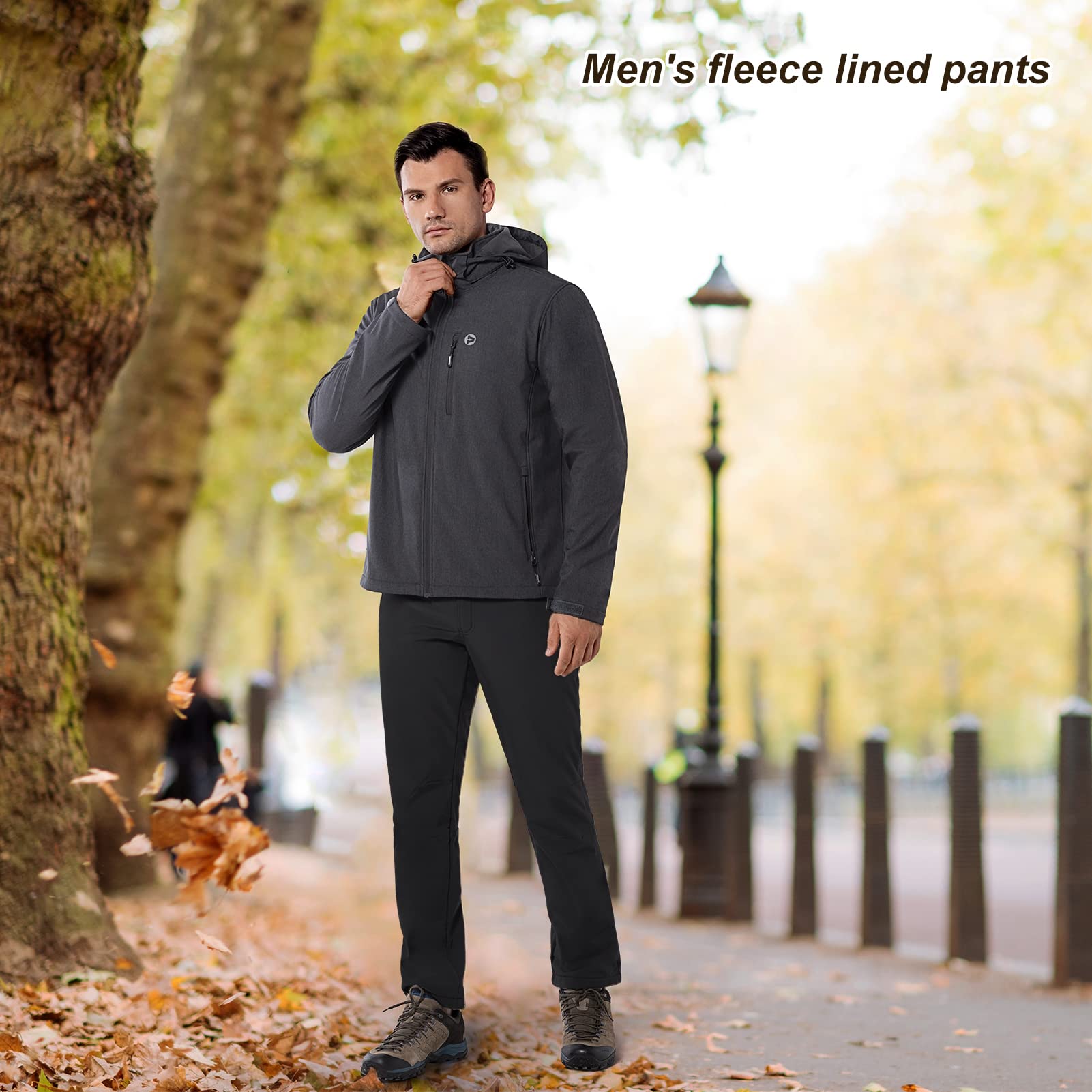 33,000ft Pantaloni da uomo in softshell, impermeabili, antivento, in caldo pile, imbottiti, da lavoro, da trekking
