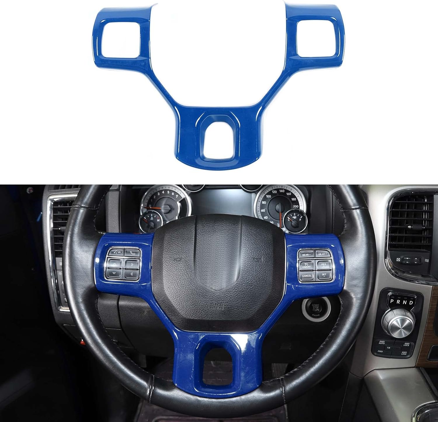 Hoolcar Interior Steering Wheel Cover ABS Trim Compatible with 2010-2017 Dodge RAM Accessories, Blue
