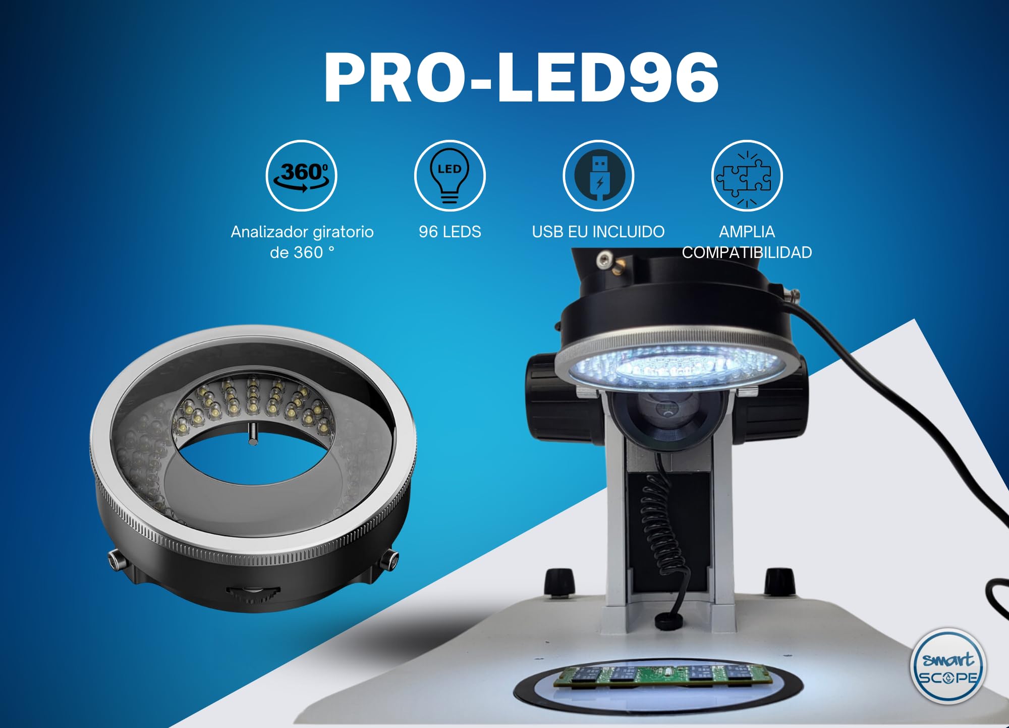 Anillo de Luz LED Polarizado para Microscopio - Lámpara Estéreo para Reparación de Joyas