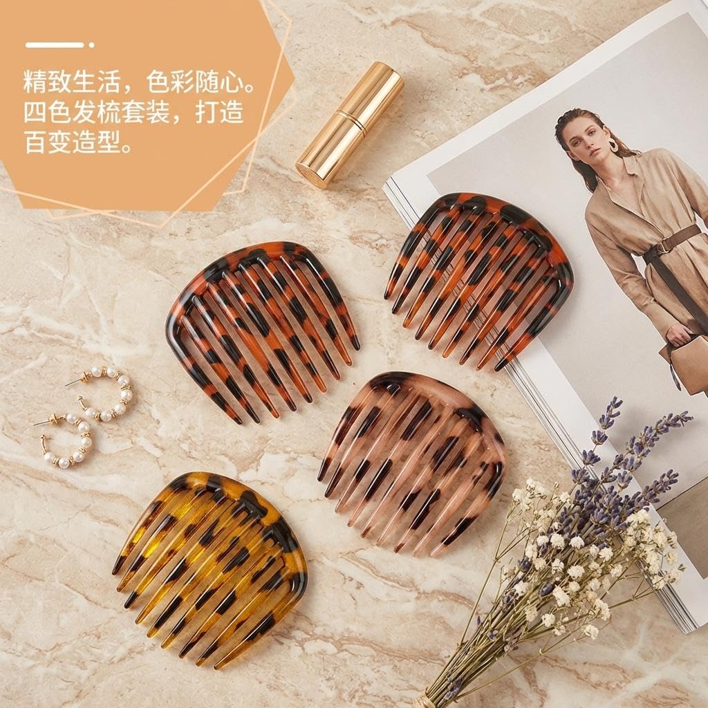 4 Piezas Peinetas Laterales Francesas, Peines de Plástico con Dientes para el Pelo, Peineta Twist para Cabello Grueso y Fino, Ideal para Mujeres y Damas