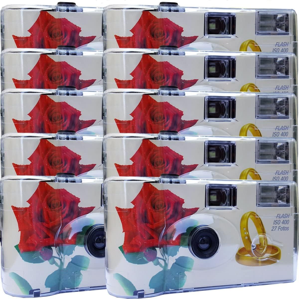 10x Photo PORST Cámaras Desechables (10 Unidades, con película de Color de 35 mm, iluminación automática, Incluye Pilas), Color Rojo y Rosa