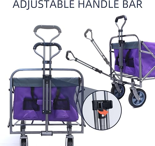 Miniatura 10 de Carro de lona con ruedas plegable, plegable, plegable, resistente, todo terreno, para exteriores, campamento, playa, jardín, comestibles (rojo) (01)