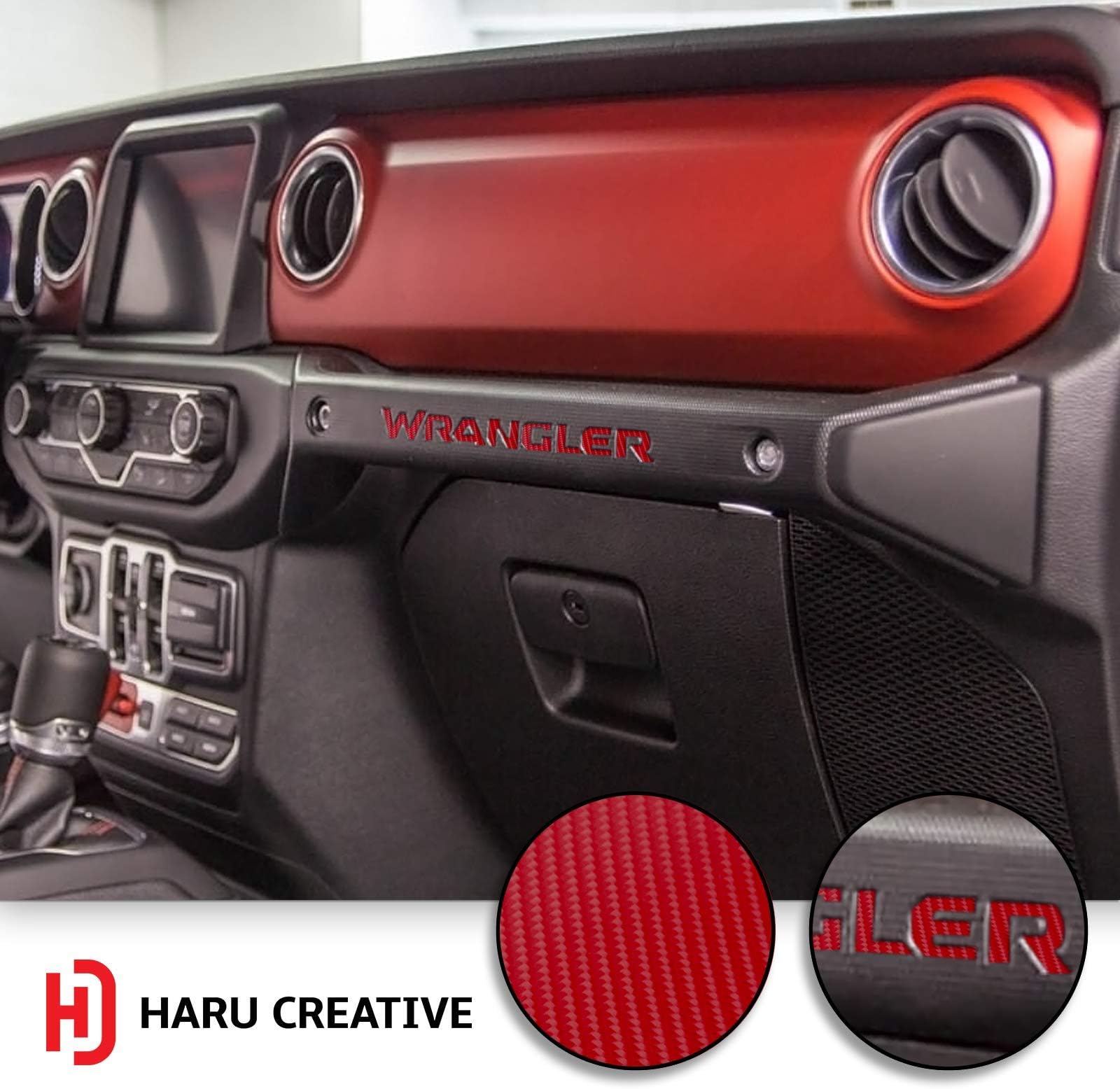 Haru Creative - Glove Box Dashboard Letter Insert Overlay Decal Sticker Compatible with and Fits Jeep Wrangler JL 2018-4D Carbon Fiber Red