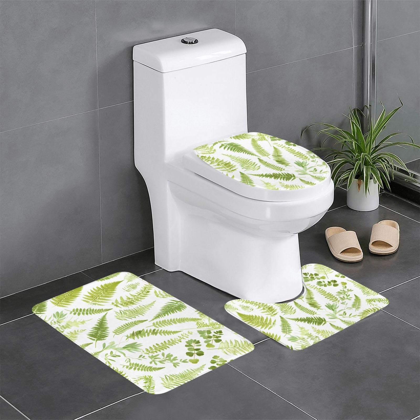 Tapis de salle de bain motif fougère pour une ambiance naturelle et WC cosy