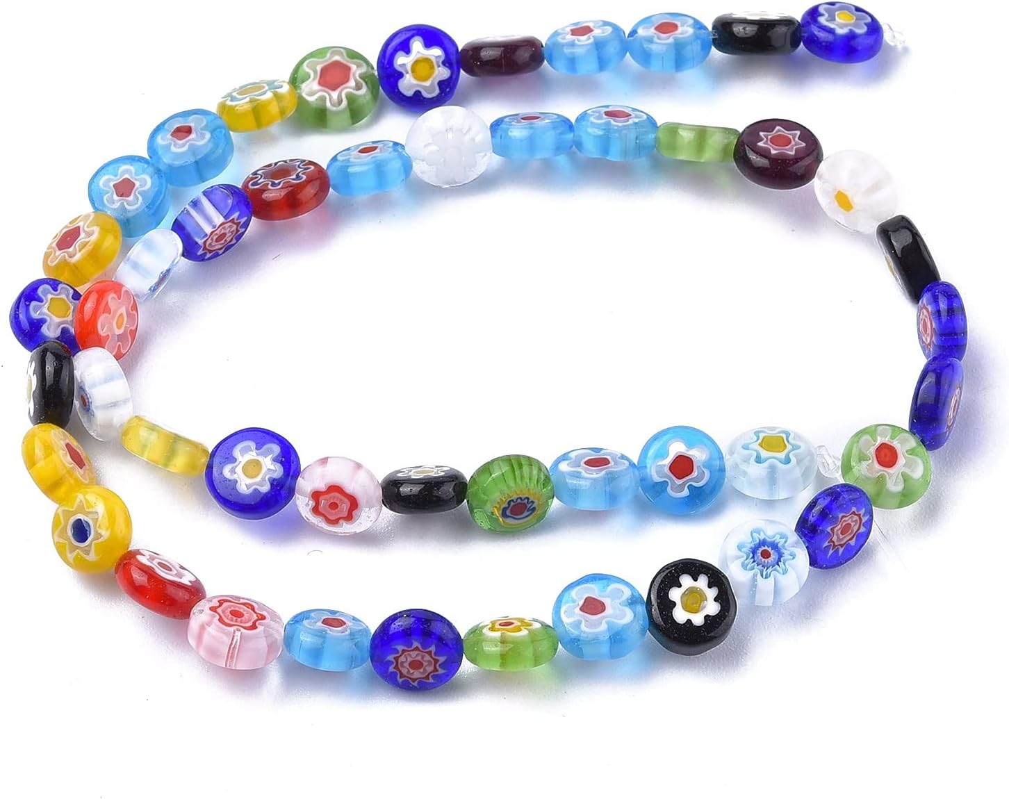 Fashewelry 450pcs Flat Round Millefiori Glass Beads 8mm Colorful Coin Disc Handmade Flower Pattern Lampwork Spacer Beads Mixed Colors Mosaic Glass Loose Beads for Jewelry Making DIY Crafts