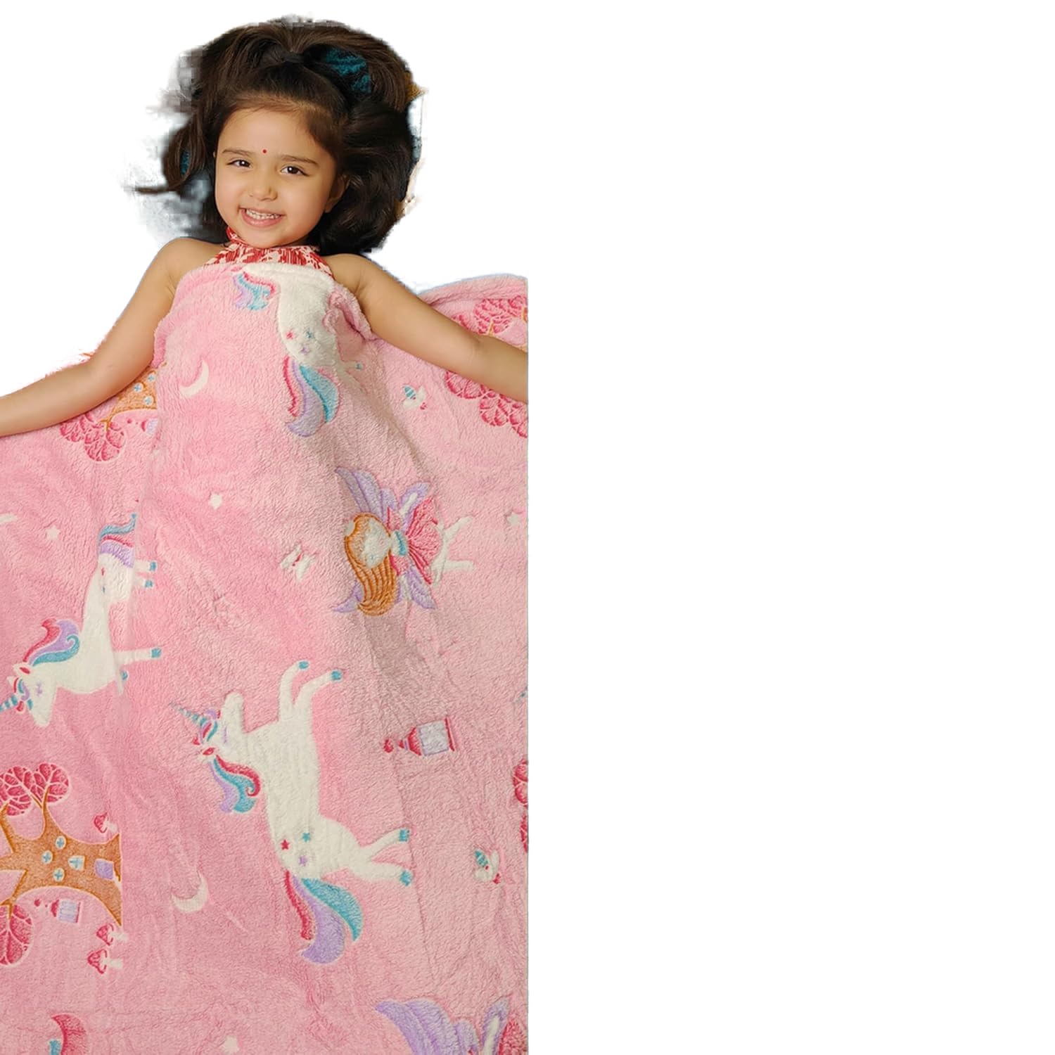 Famyo® Queen Size Glow in The Dark Blanket for Kids - Unicorn & Fairy | 200x152 cm, 0-15 Years | Soft Flannel Fleece Throw | Cozy & Warm All-Season Glow Blanket | Ideal Gift for Boys & Girls (Pink)
