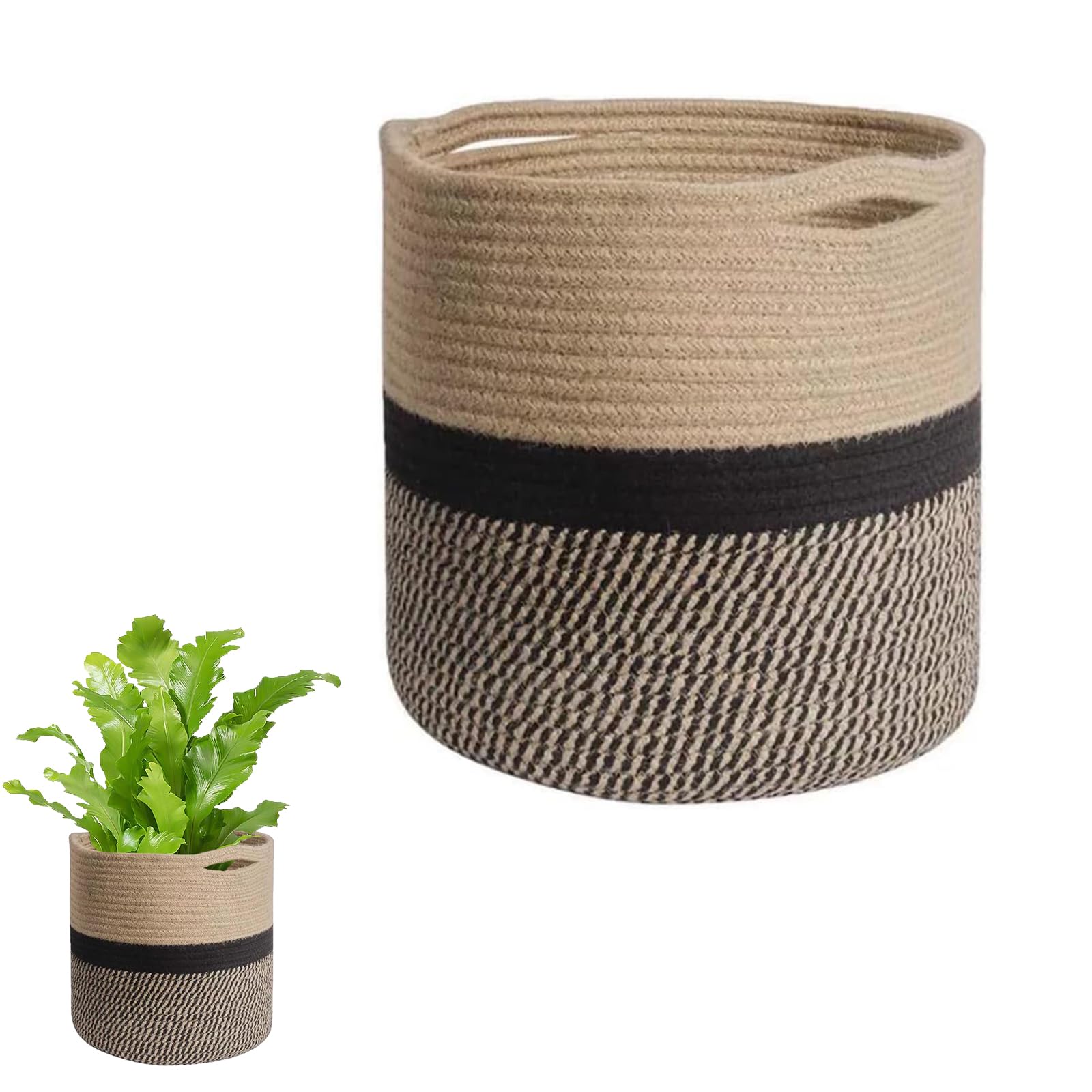 Kaiyzo Handwoven Cotton Plant Basket, Indoor Planter Pot Cover 20 cm, Boho Seagrass Style Plant Pot for Indoor Plants, Decorative Storage and Flower Pot Holder