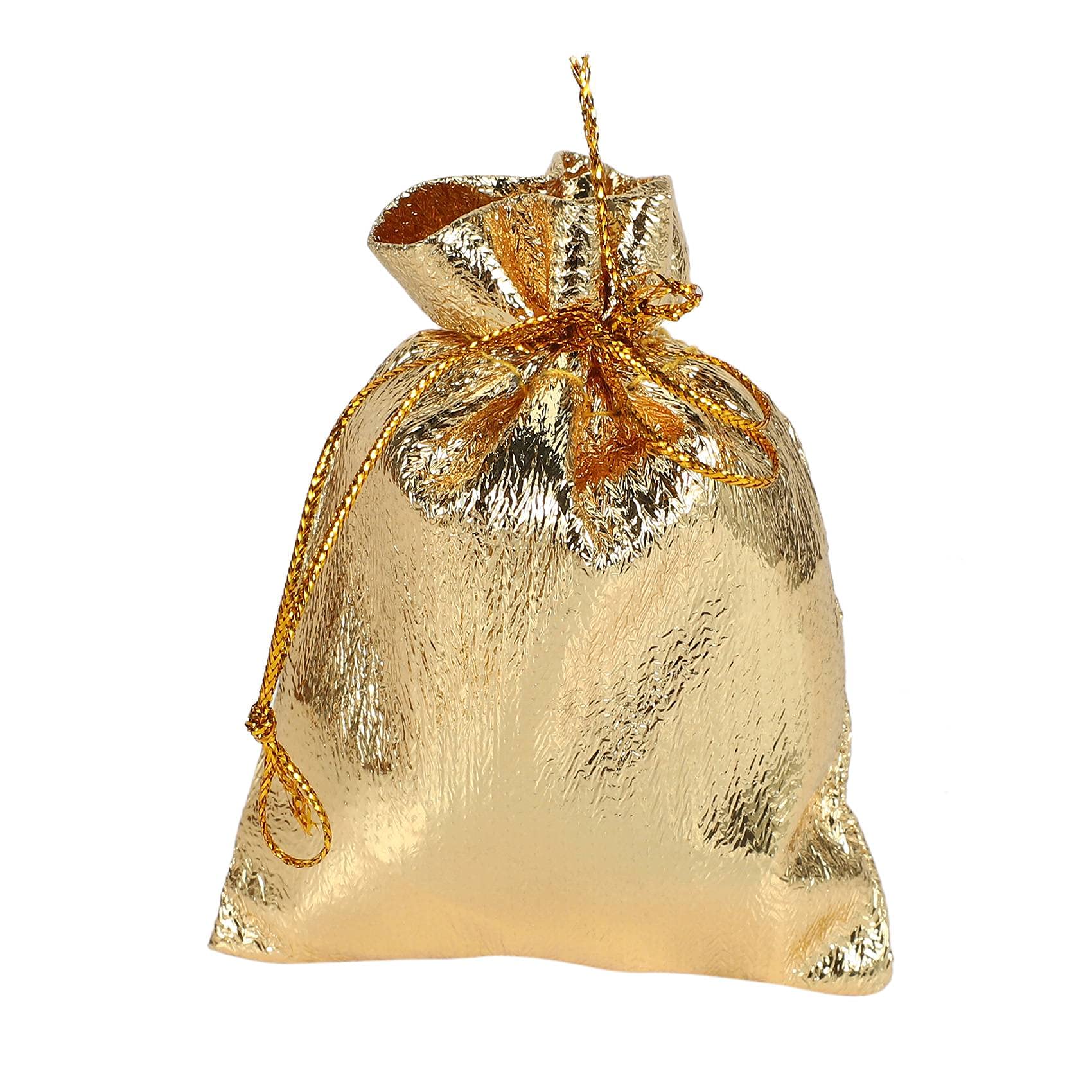 CTRLZS 100Pcs Gold Foil Organza Bag Candy Gift Bags Wedding Party Favor Pouch Gift Packaging Bags Drawstring Pouch 7x9Cm