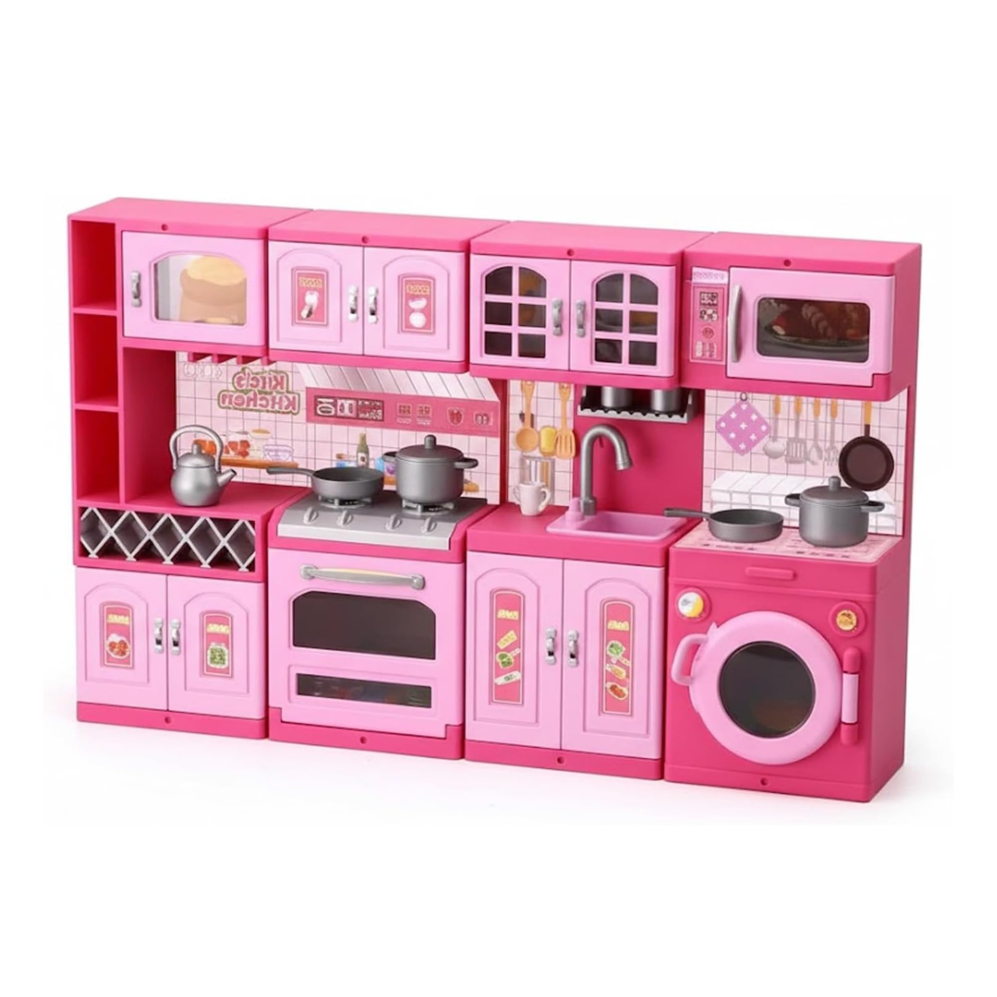 MSQUARE Mini World Kitchen Play Set For Kids, Realistic Oven, Sink, Stove, Cabinets, Microwave, Storage Shelves, Vibrant Colour, Educational And Pretend Play Set