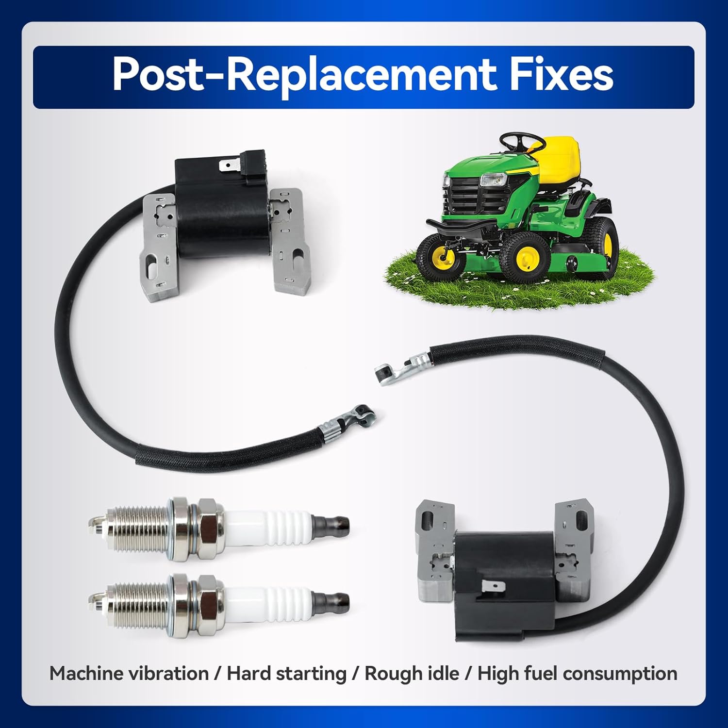MIA12788 Ignition Coil Compatible with John Deere Z515E Z525E Z535M Z535R Z425 Z435 Z445 LA130 LA135 LA140 LA145 LA150 LA155 Lawn Tractors Mowers, Replace LG691060 MIA12346 w/Spark Plug 2Pcs