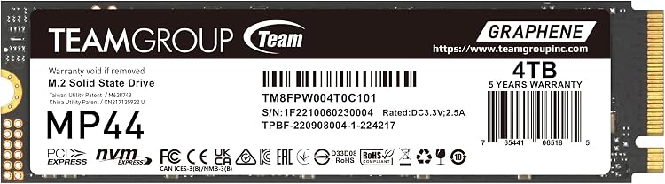 TEAMGROUP MP44 4TB PCIe 4.0 NVMe M.2 SSD with Graphene Cooling Label