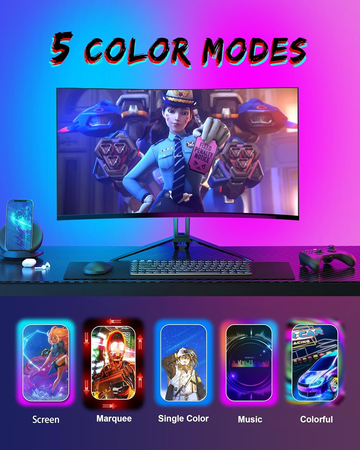 Xtremevision S202-27 Led Strip für 27 Zoll Monitor RGB Beleuchtung Instant Sync Audio Video Movie Games Musik Software gesteuert Ultra Low Latency