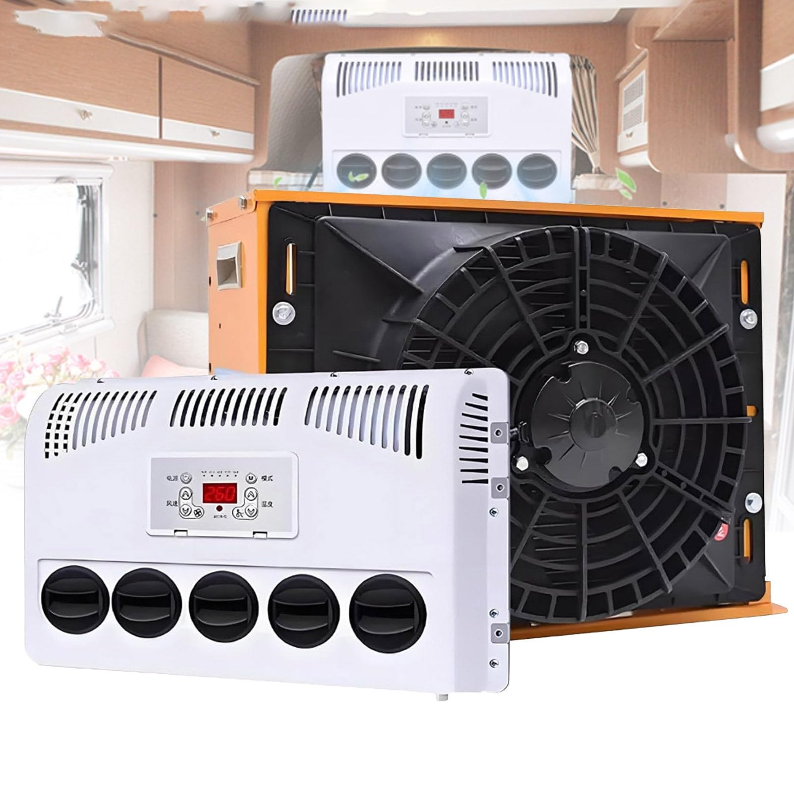 SENJINGHUA Air Conditioner, Split Type 11000 BTU Truck Cab Air Conditioner for Semi Trucks Bus Caravan, AC Unit Electric Split Cooling Rapidly RV Air Conditioners Yellow-12V