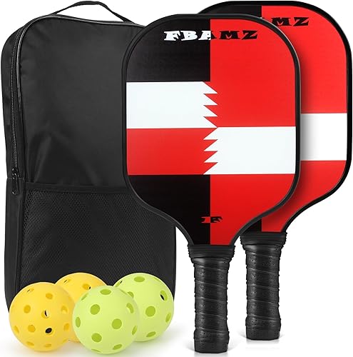 Pickleball Paddles Set of 2, USAPA Approved Carbon Fiber Pickleball Set, Lightweight Fiberglass Surface Pickle Rackets, 4 Pickleball Balls, 1