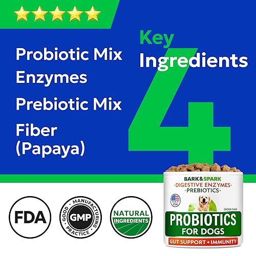 Miniatura 3 de BARK&SPARK Probióticos para perros Salud digestiva con enzimas – Tratamiento de gases para la diarrea alivio del estómago – Alergia y picazón