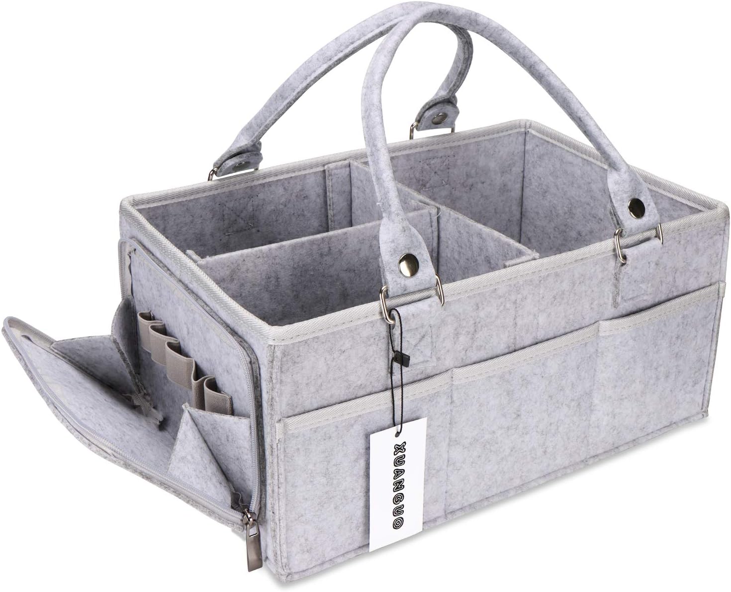 XUANGUO Baby Diaper Caddy Organizer with Handle - Gender Neutral Nursery Storage Bin Basket - Portable Tote Bag - Car Organizer - Newborn Essentials - Grey