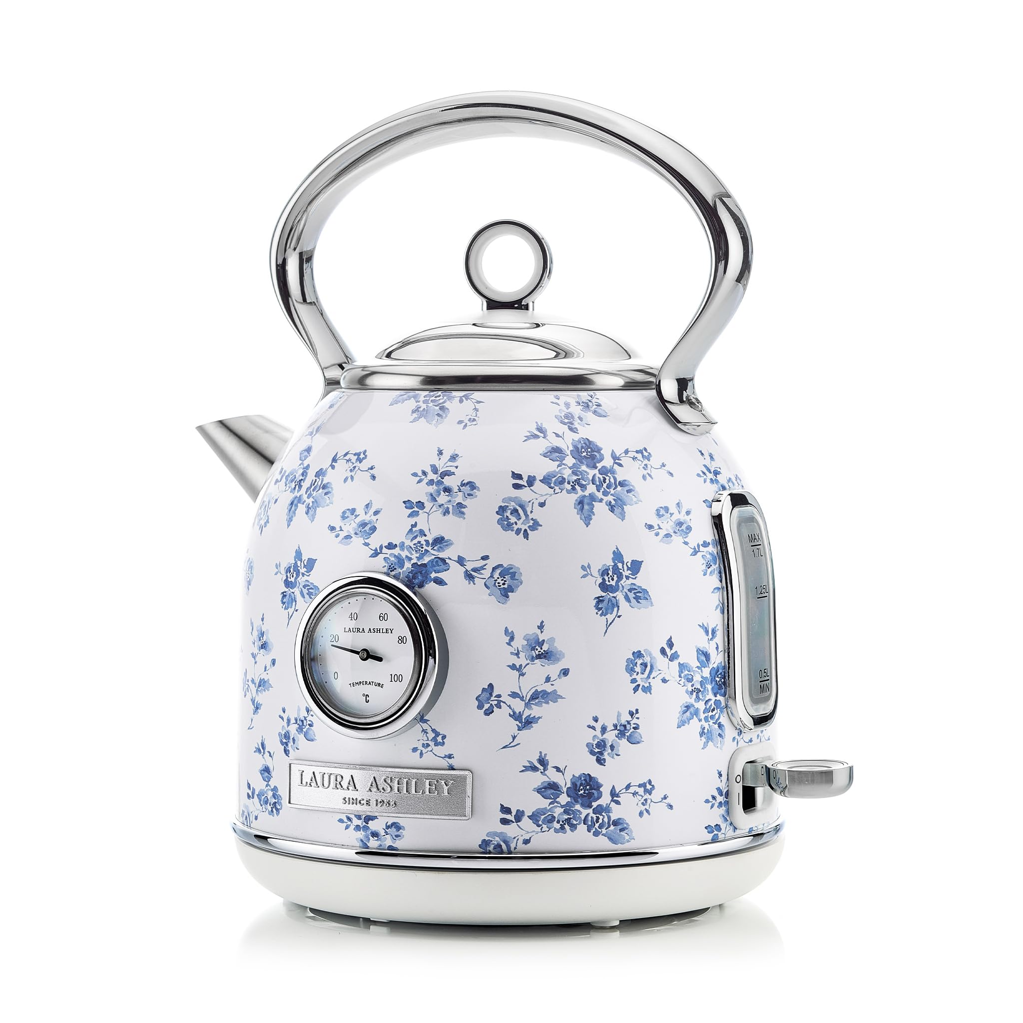 Laura Ashley China Rose 1.7 Litre Stainless Steel Electric Kettle - 3KW Kettles Electric Fast Boil Quiet - Pyramid, Retro Kettle Cordless with 360 Degree Base, Overheating & Boil Dry Protection