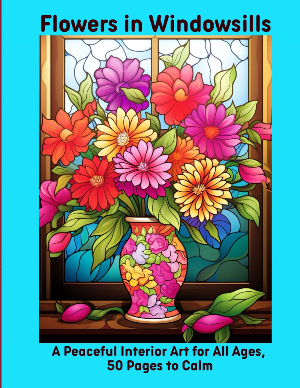 Flowers in Windowsills: A Peaceful Interior Art for All Ages, 50 Pages to Calm