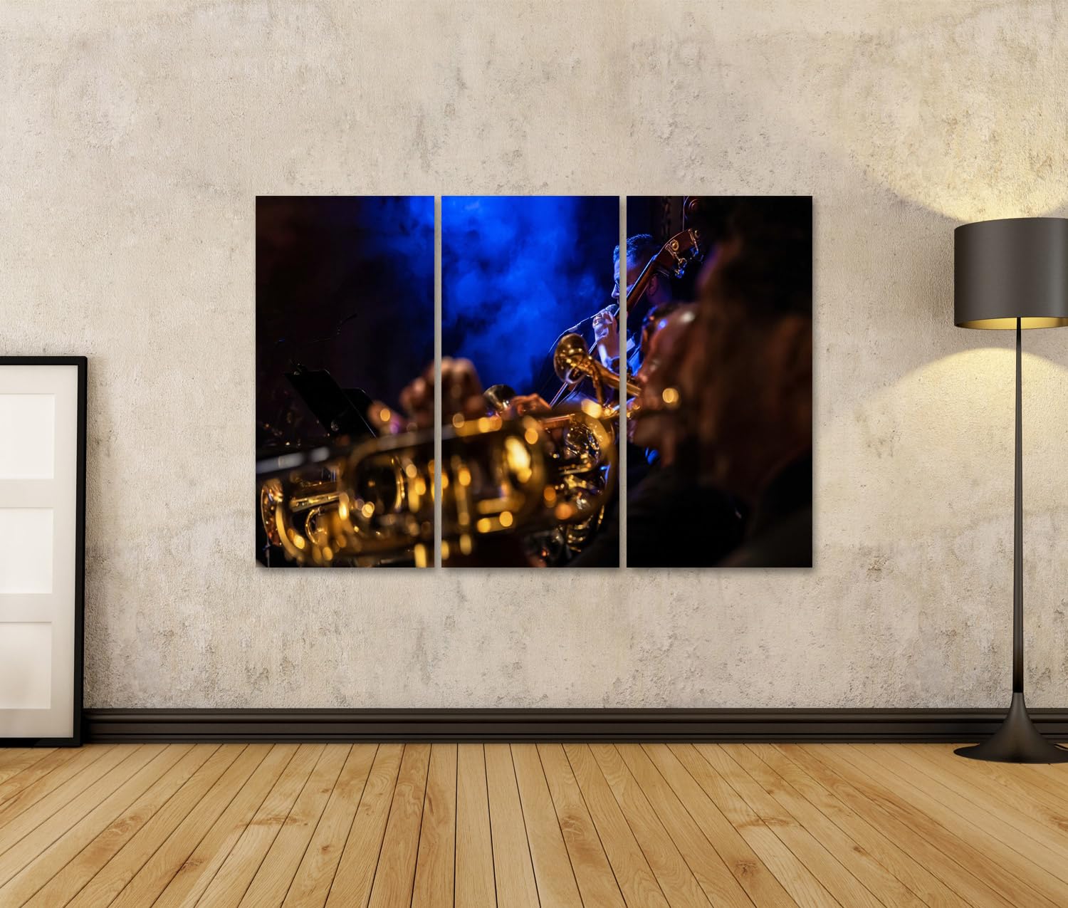 islandburner Quadro su tela Affascinante atmosfera jazz murale da parete soggiorno perfetto per gli appassionati di musica – 3 pezzi