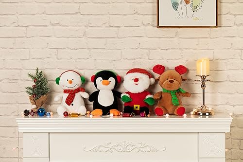 Miniatura 7 de WENMOTDY Juego de 4 juguetes de peluche de Navidad, Papá Noel, reno, muñeco de nieve y pingüino, muñecos de peluche, regalos para niños de 10