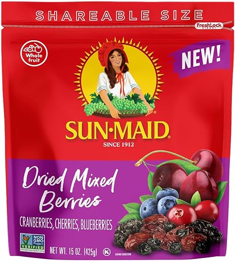 Sun-Maid Dried Mixed Berries - 15 oz Resealable Bag | Dried Cranberries, Cherries, Blueberries - Holiday Snacks and Charcuterie Boards