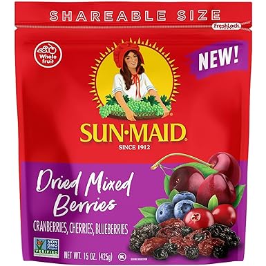 Sun-Maid Dried Mixed Berries - 15 oz Resealable Bag - Dried Cranberries, Cherries, Blueberries - Holiday Snacks and Charcuterie Boards
