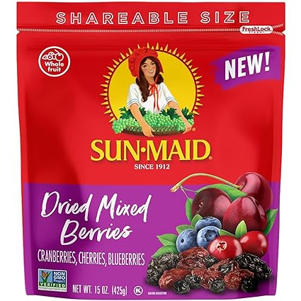 Sun-Maid Dried Mixed Berries - 15 oz Resealable Bag - Dried Cranberries, Cherries, Blueberries - Holiday Snacks and Charcuterie Boards