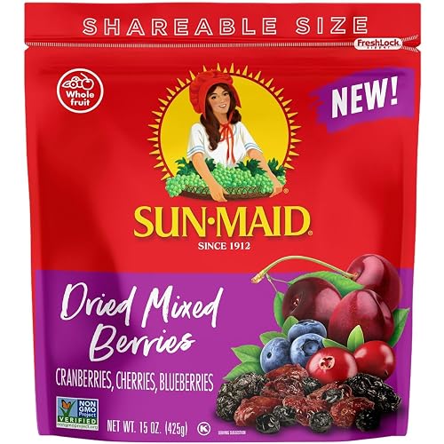 Sun-Maid Dried Mixed Berries - 15 oz Resealable Bag | Dried Cranberries, Cherries, Blueberries - Holiday Snacks and Charcuterie Boards