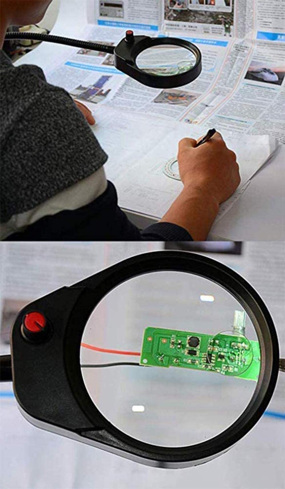Lámpara de Abrazadera de Lupa 3X 10X con 26 Luces LED Regulable Brazo Giratorio Ajustable Mesa de luz de Utilidad Lupa iluminada para Lectura Manualidades Reparación Lupa,Negro Safehappy