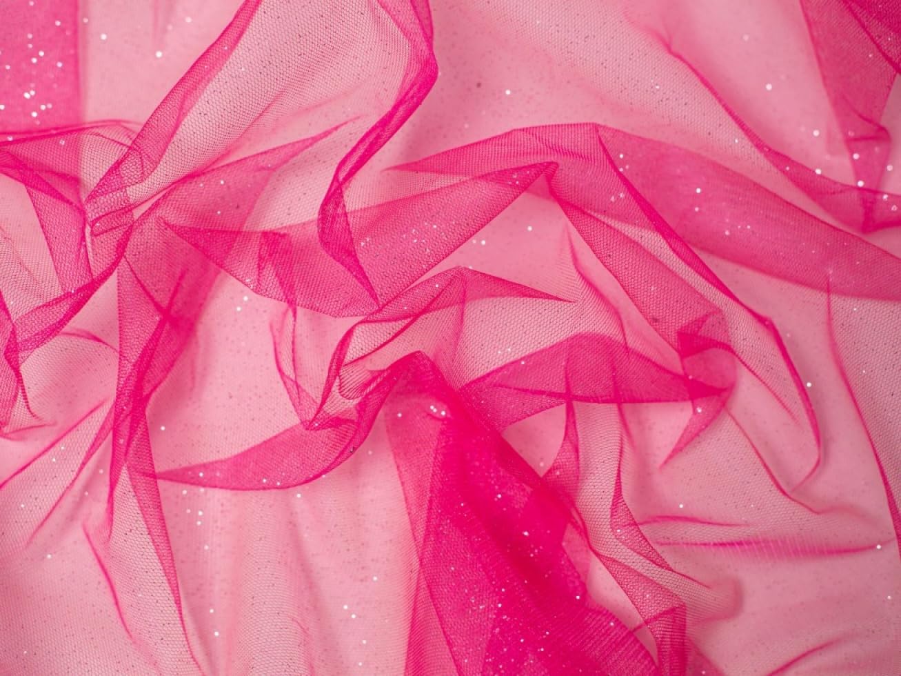 Minerva Flo Pink Glitter Tulle Net Fabric - Per Metre