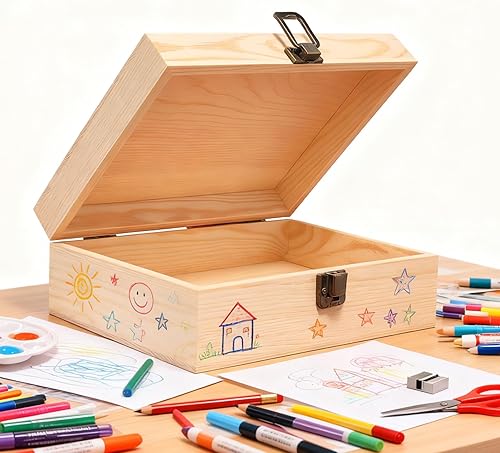 Miniatura 3 de Caja de madera de 8.26 x 6 x 3 pulgadas, pequeña caja de madera natural para manualidades y almacenamiento, caja de madera sin terminar para