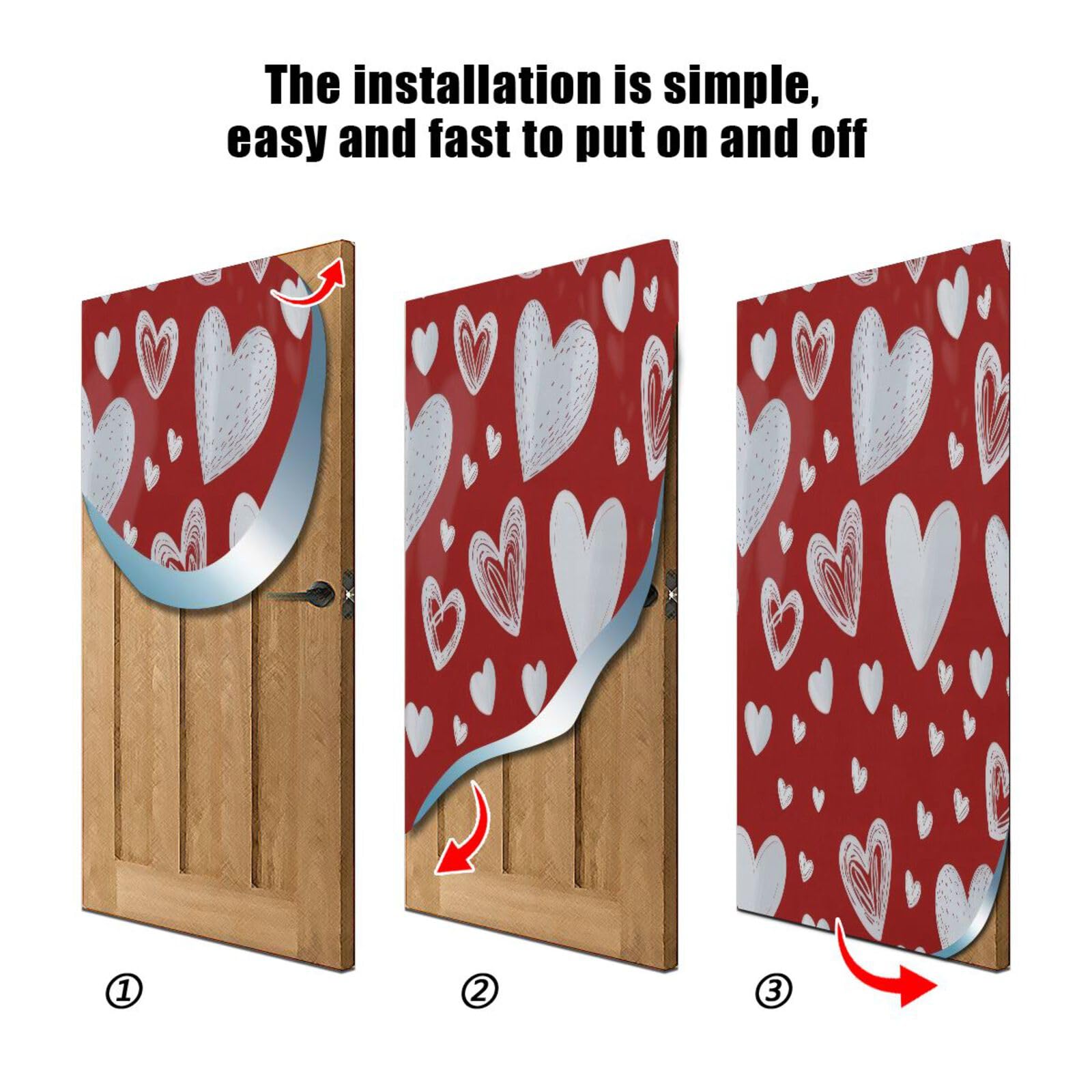 FLildon Red Hearts Love Valentine's Day Door Cover Decoration, Party Accessory Porch Decor for Festive Ornament Room Door Covers 36 x 98 Inch