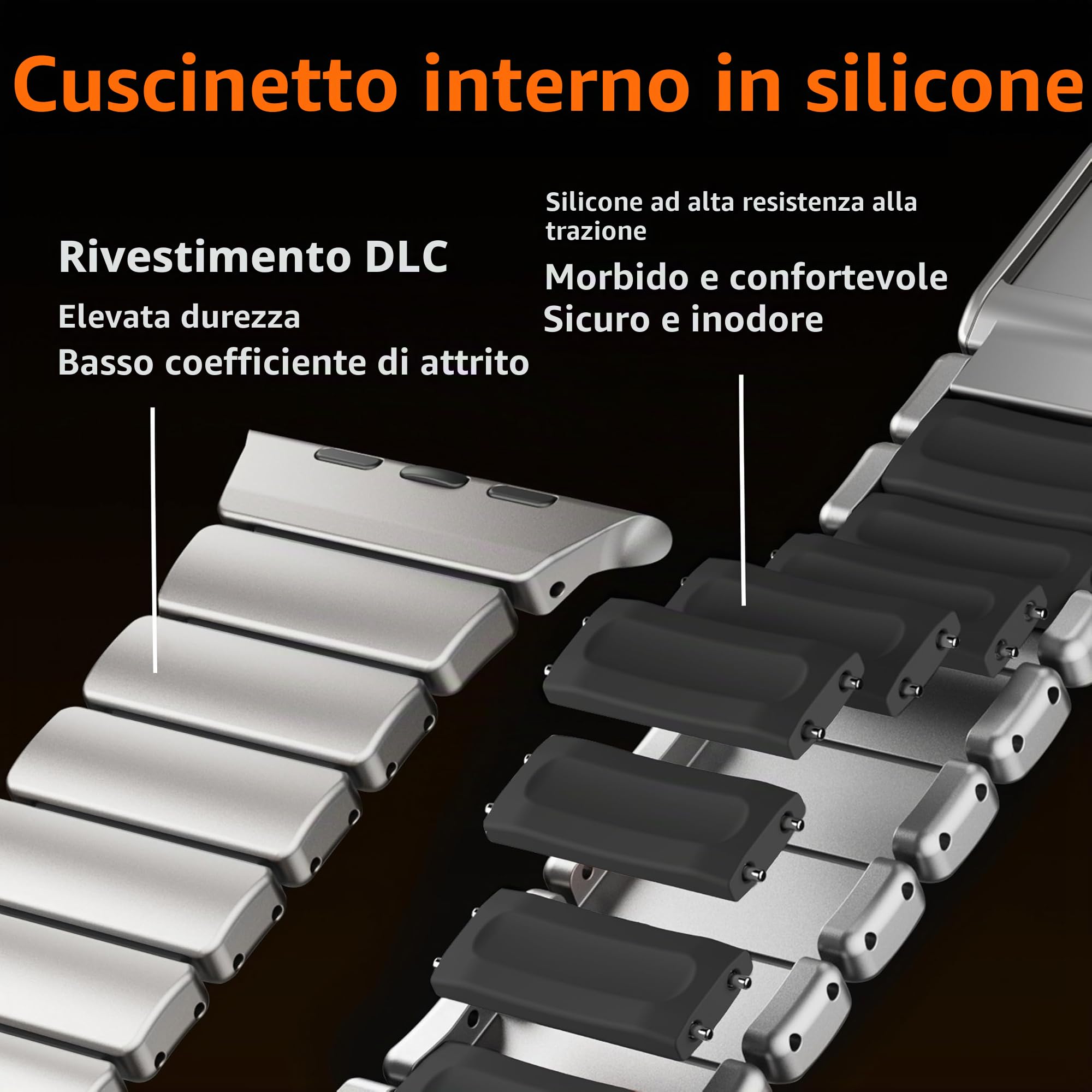 Cinturino in titanio compatibile con Apple Watch Ultra 3/2/1 49 mm, titanio silicone doppio strato, chiusura magnetica, cinturino di ricambio per iWatch Series11