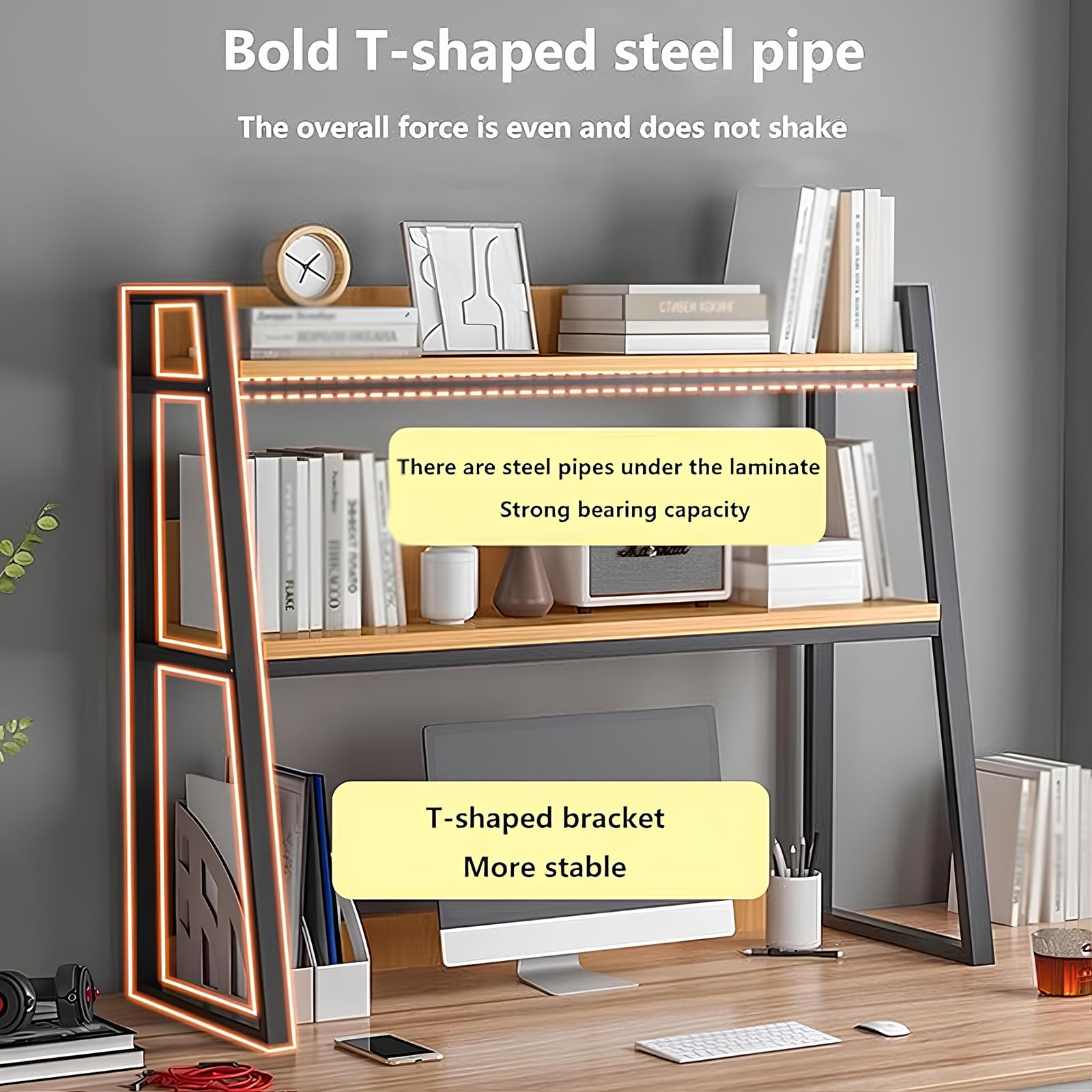 Étagère De Bureau Pour Livres Et Fichiers - Organisateur Robuste En ABS Noir - Design Moderne - 32 Cm De Large