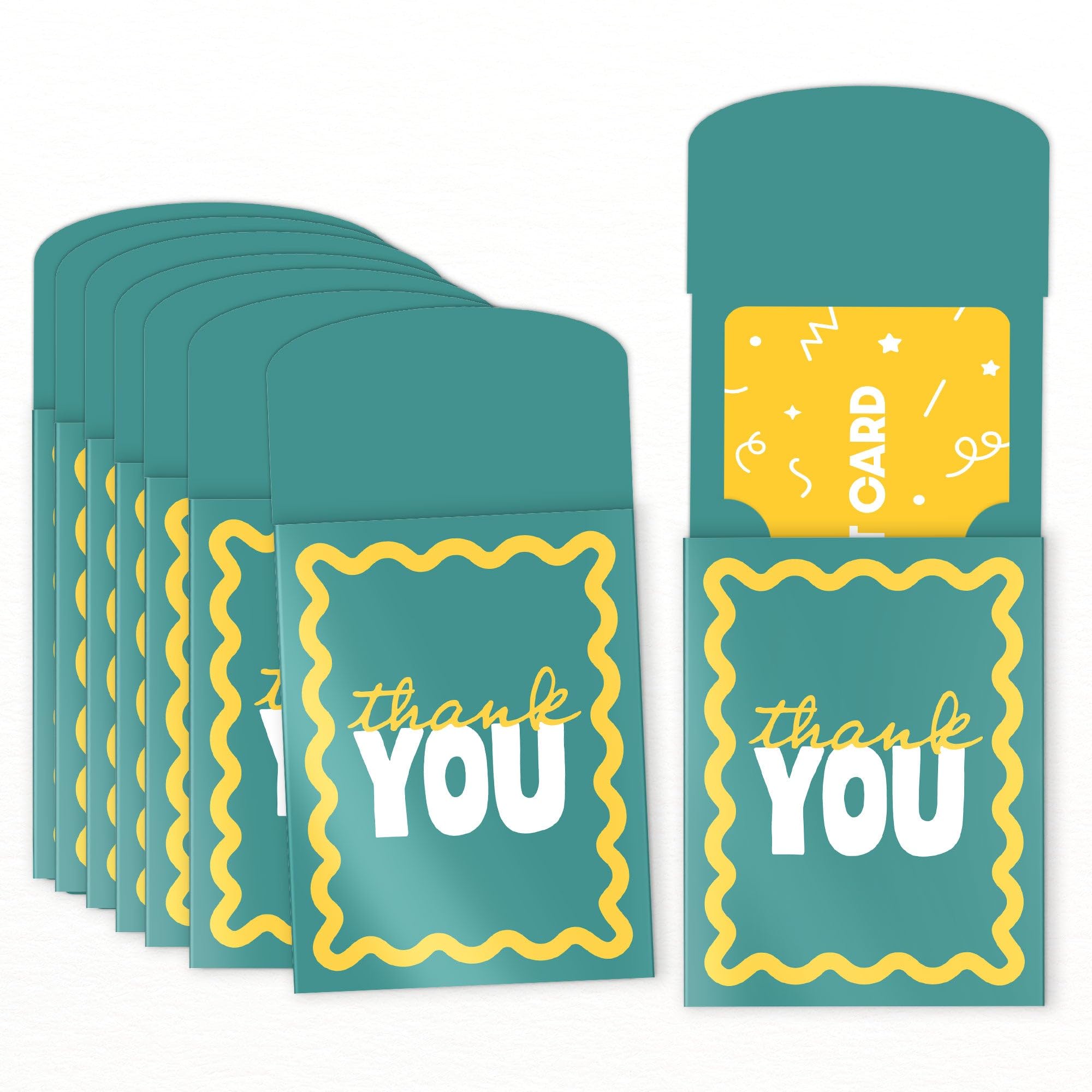 Big Dot of Happiness Teal Green and Yellow Wavy Thank You Gift Card Holders with Envelopes, Cash Money Holders and Gift Card Sleeves, Retro Stationery Nifty Gifty Pack - Set of 8