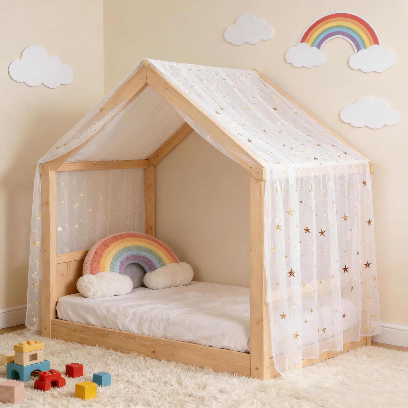 Ingzy Canopy Bed Curtains for Montessori, House & Twin Beds