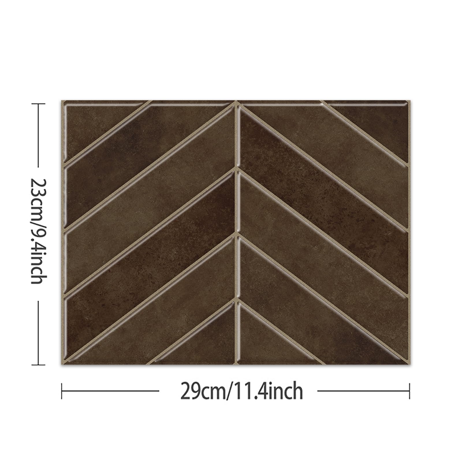 Alwayspon 23 x 29 cm x 10 pezzi piastrelle 3D in vinile paraspruzzi, Peel and Stick, piastrelle adesive da parete per cucina, bagno, marrone scuro