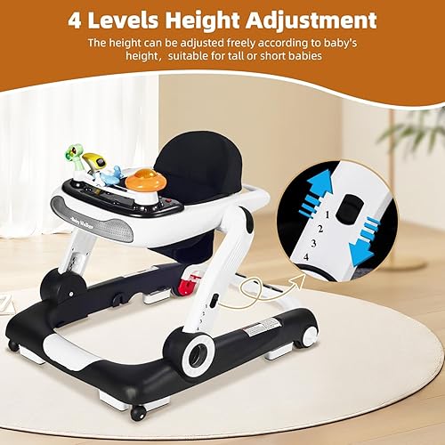 Miniatura 3 de Andador de bebé 5 en 1 con ruedas, andadores de bebé para niños y niñas de 6 a 18 meses, andador plegable ajustable con gorila, bandeja de