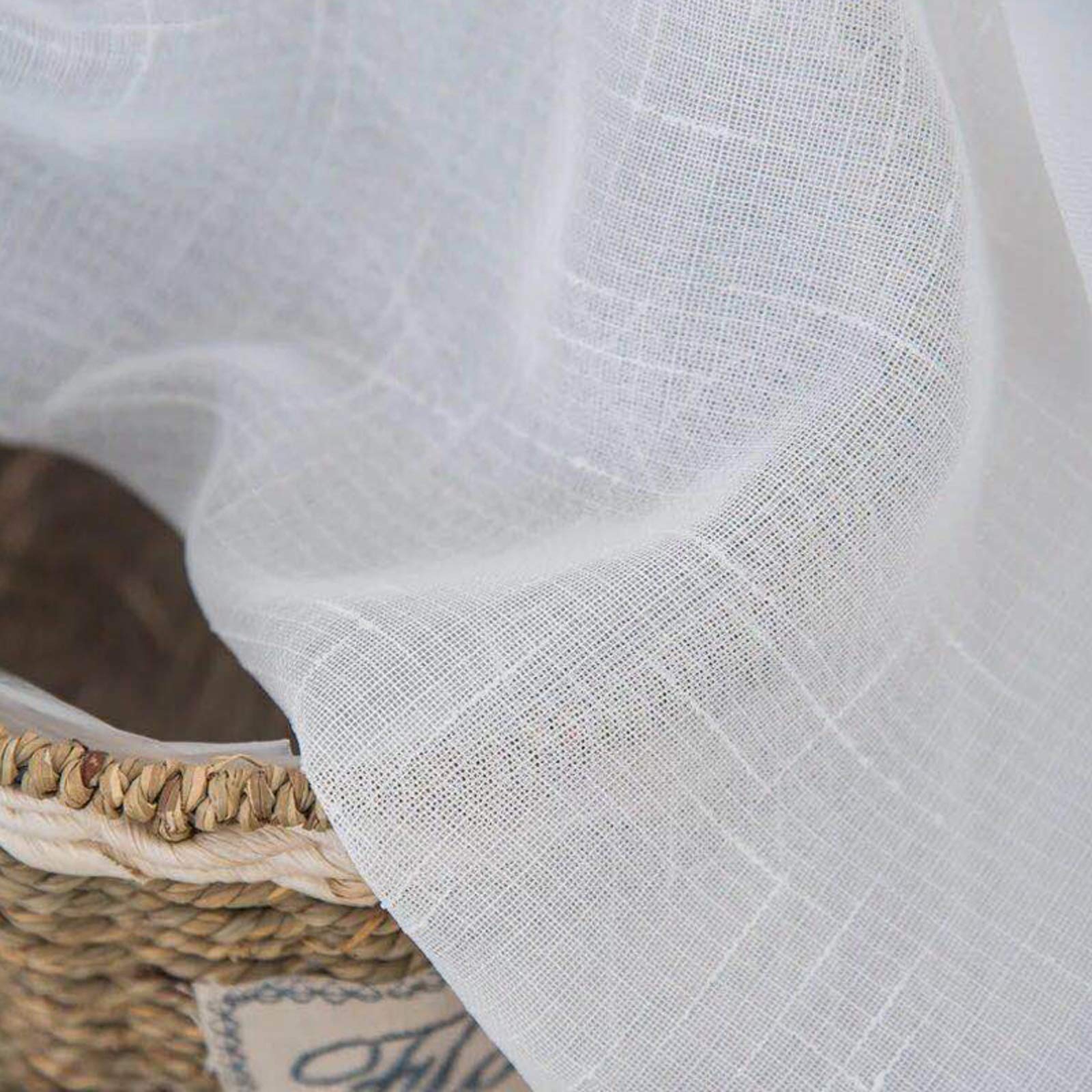 Voile de rideau transparent lin blanc 250x270 | Voilage tamisant grande largeur pour fenêtre
