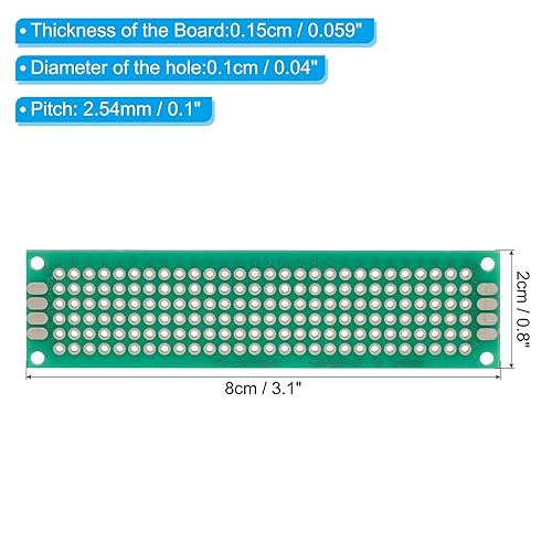 Miniatura 2 de PATIKIL Circuito de placa PCB de 3.1 x 0.8 pulgadas, 24 placas de soldadura de prototipo Perfboard para soldadura de bricolaje y placas de circuito