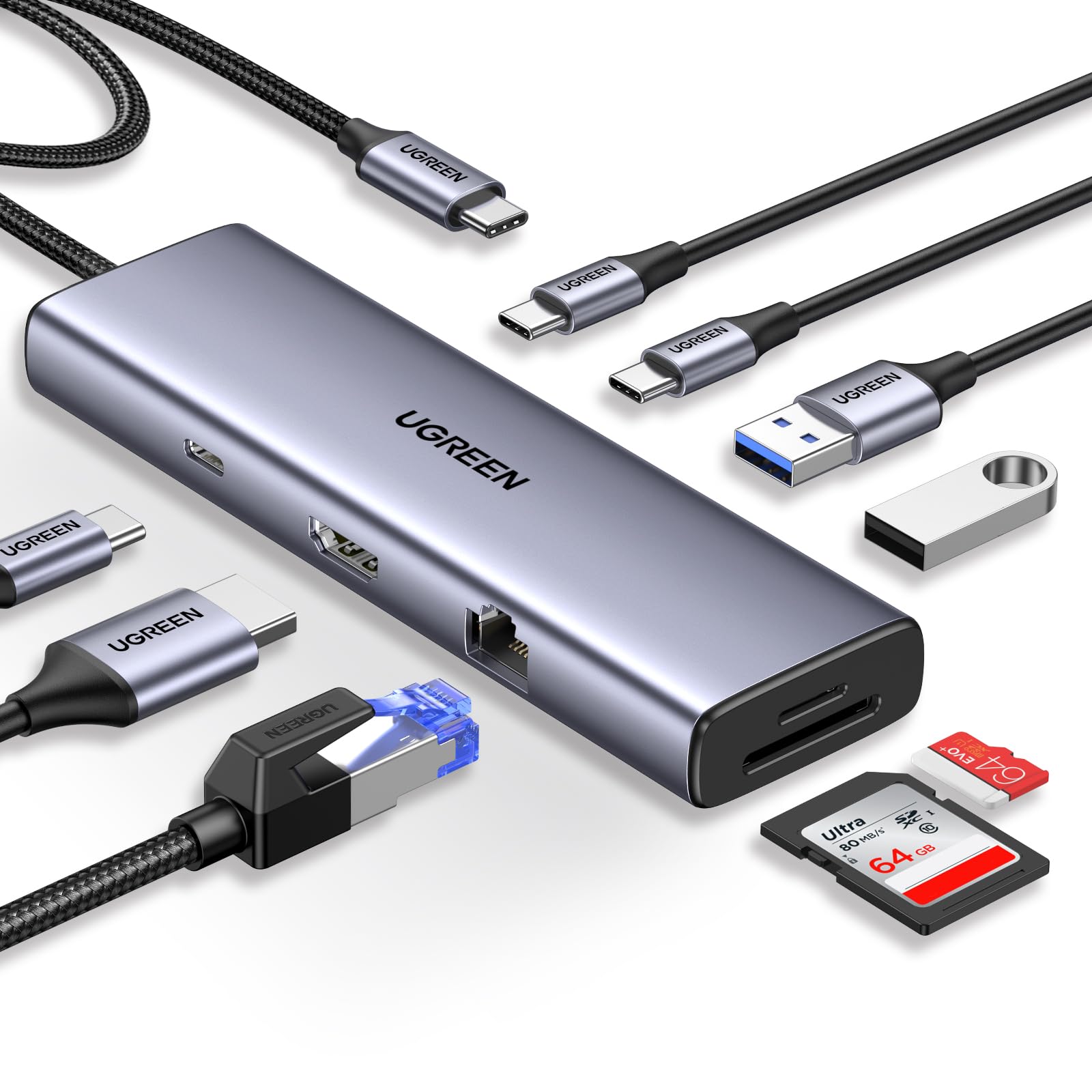 UGREEN Revodok Station d'accueil USB-C 9 en 1 : HDMI 4K, 100 W PD, Ethernet, SD/TF, Ports USB-C/A pour MacBook, iPhone, iPad, XPS, Steam Deck