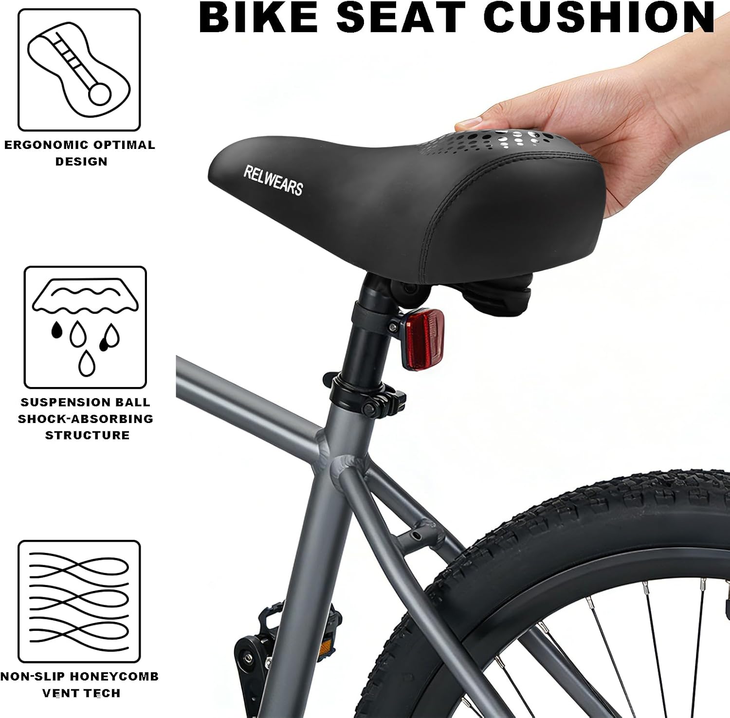Wide Bike Seat Comfortable Oversized Bike Seats for Men Women Waterproof Bicycle Seat for Road Tricycle Commuter Exercise Bikes