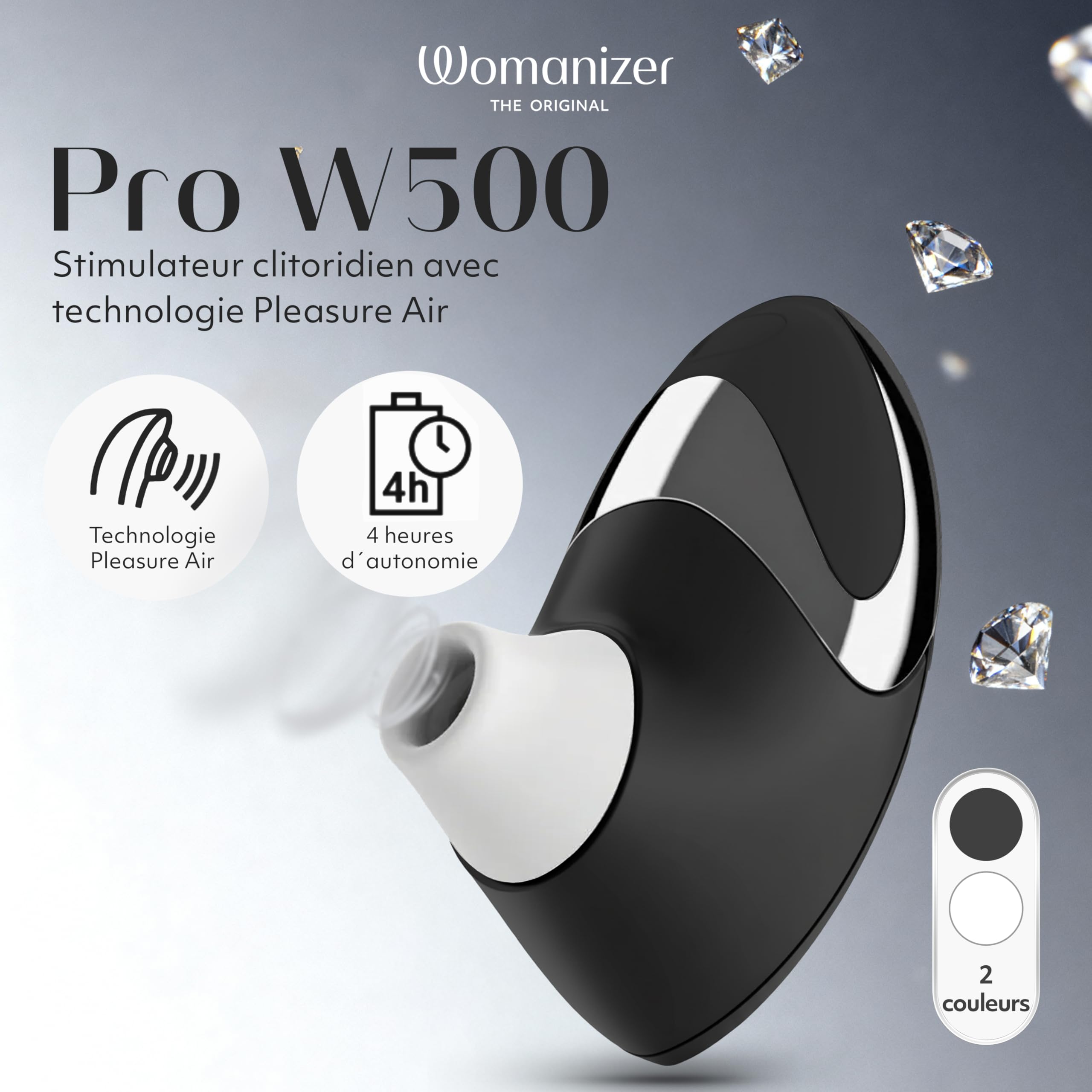 Womanizer W500 Suceur de clitoris | Stimulateur Clitoridien avec 12 niveaux d'intensité | Sex Toy aspirant Silencieux et étanche | Jouet Sexuel pour Femme | Noir