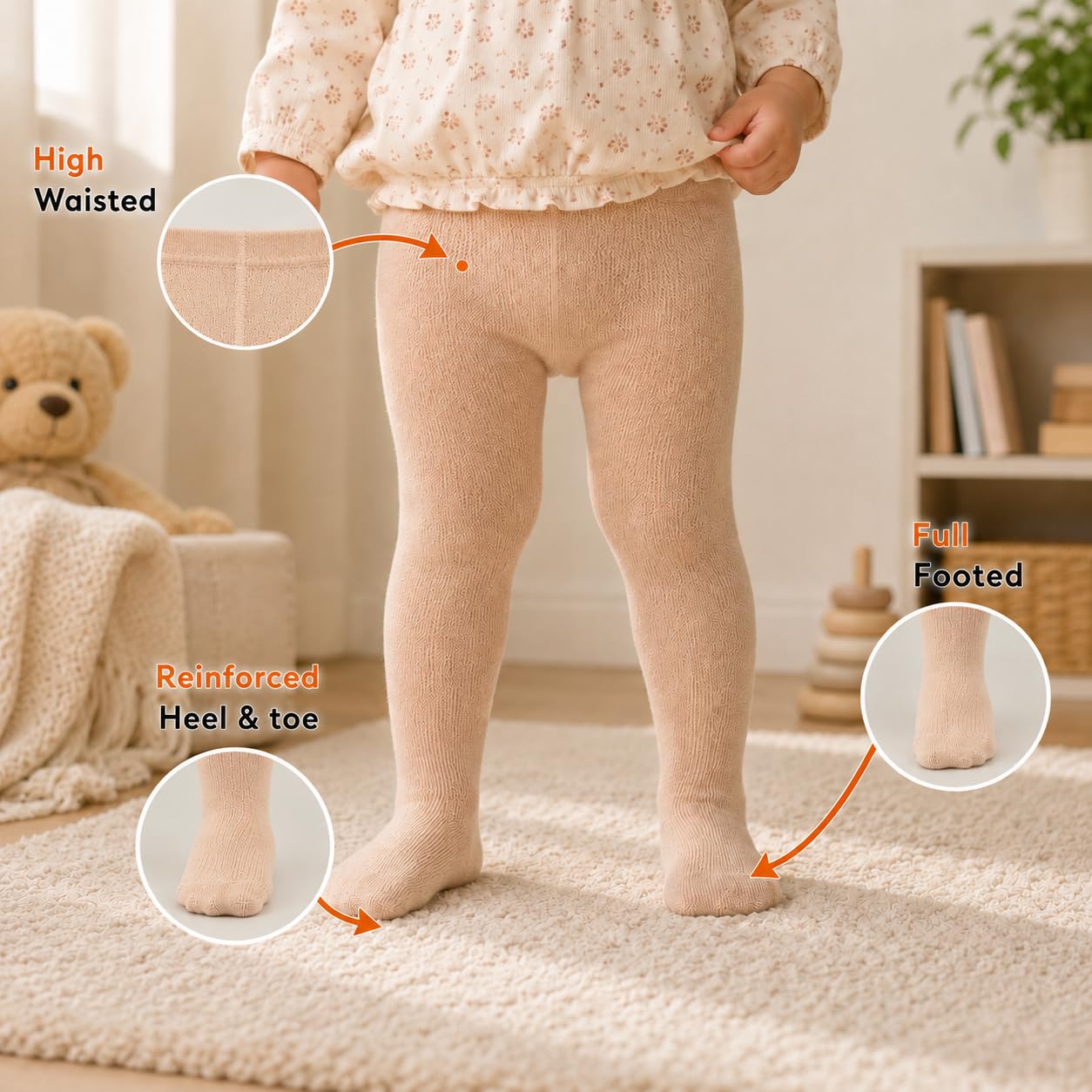 Supersox Cotton Tights for Babies | Combed Cotton, Breathable, Moisture Absorbent & Anti Odour | Soft, Stretchable Full-Length Baby Tights for All-Day Comfort | 12-24 Months | Light Skin | Pack of 1 3
