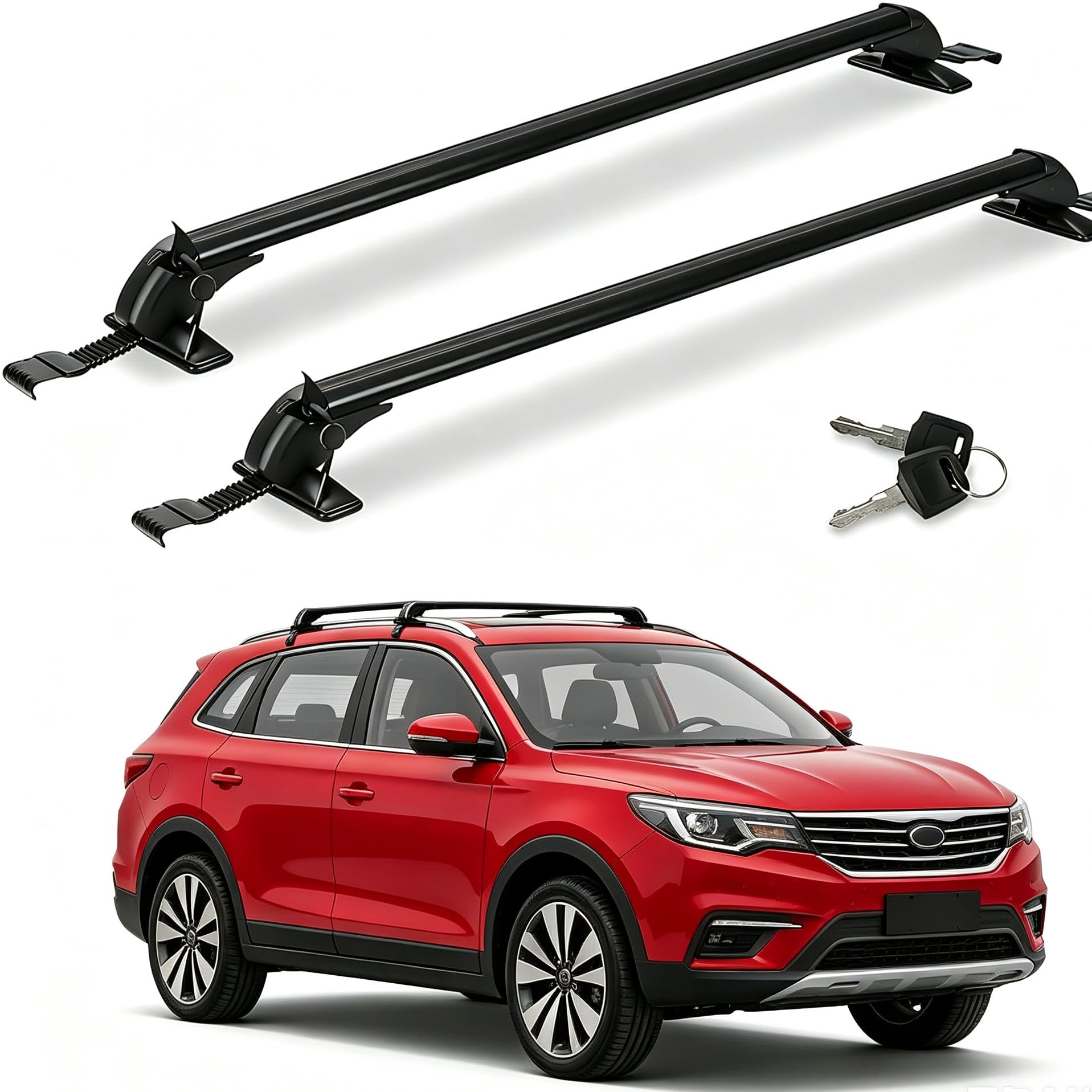 2Pcs Universal Car Roof Rack Cross Bars w/Anti-Theft Lock,43" Aluminum Lockable Car Top C…