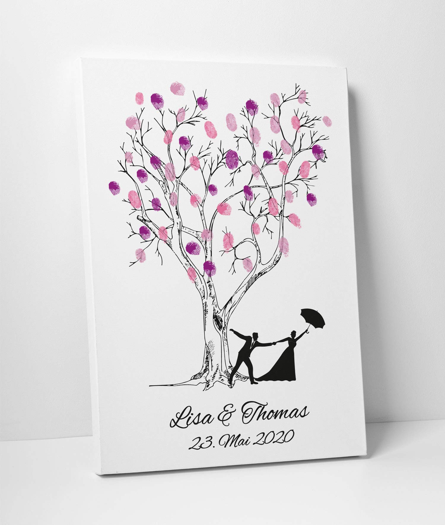 Wedding Tree Leinwand zur Hochzeit, 40x60 cm | – PERSONALISIERT – Fingerabdruckbaum, Gästebuch (Motiv, Baum 2)
