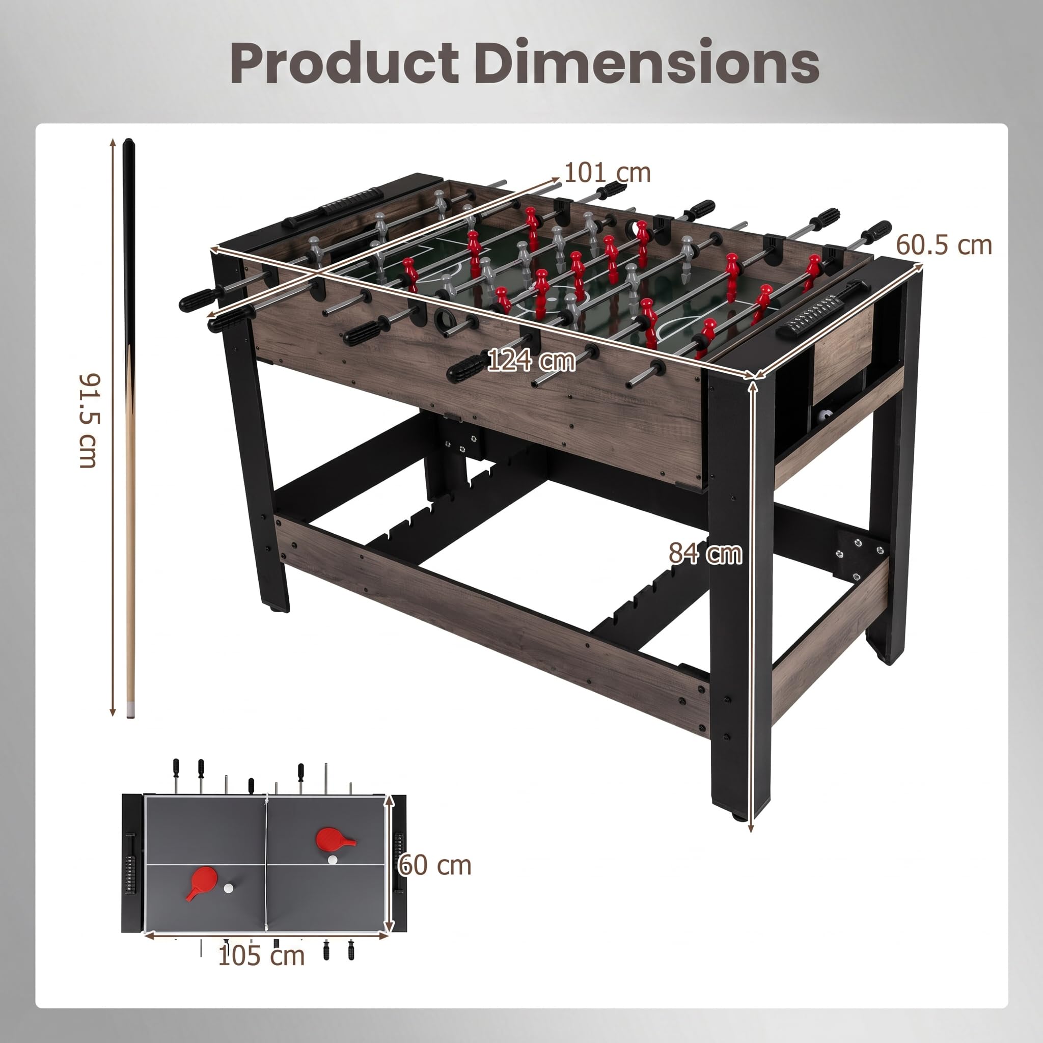 HOMASIS Multi Spieltisch, Multifunktionstisch mit Tischkicker & Billardtisch, Kickertisch Billard mit Bälle Queue Dreieck Bürste Kreide, Multigame-Tisch Kinder Erwachsene